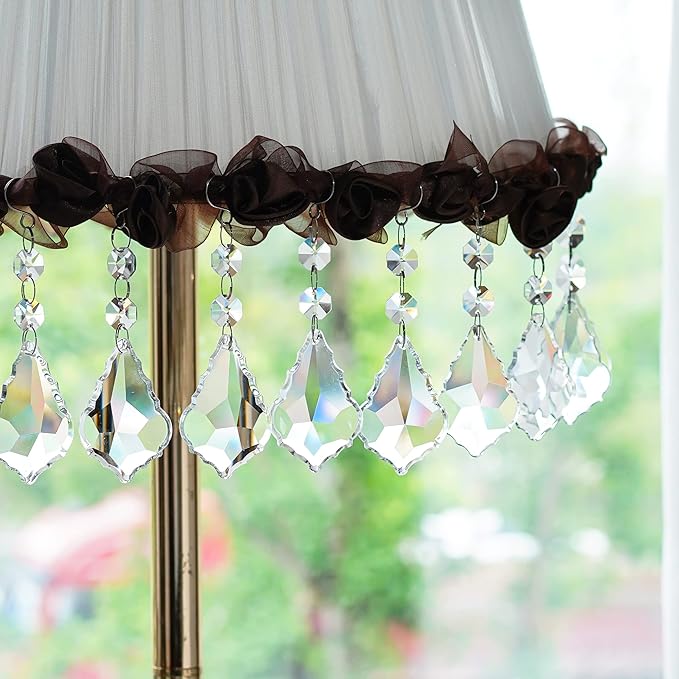 Pack of 20 Clear Crystal Maple Leaf Chandelier Prisms Suncatcher Pendants Hanging Connected Glass Octagon Beads for Chandelier Christmas Tree Decor(63mm)