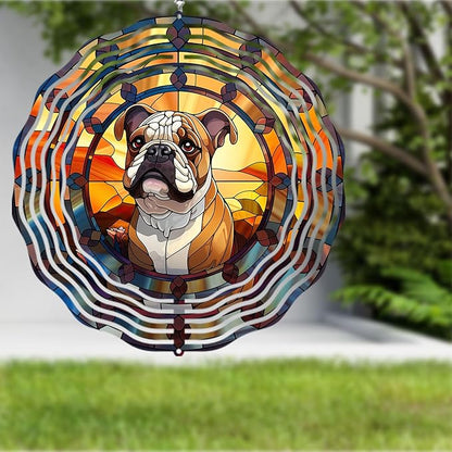 Bulldog Dog Wind Spinners Outdoor Dog Memorial Gifts, 3D Metal Kinetic Hanging Garden Wind Spinner, Spinner Decor, Wind Sculptures for Outdoor & Indoor, Window, Yard Decor (Bulldog 1)