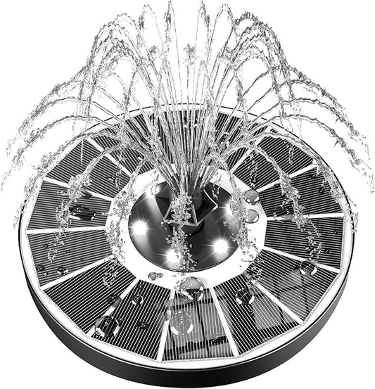 SZMP Solar Fountain Upgraded 100% Glass Panel, 3.5W Floating Solar Powered Water Pump Built-in 2000 Battery with 7 Nozzle & 4 Fixer, Solar Bird Bath Fountains for Garden, Pond, Outdoor