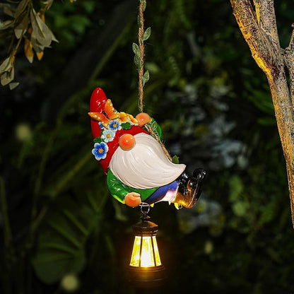 Rossesay Solar Hanging Gnome Statue 6.3" H Climbing Gnomes with LED Lantern Hook Waterproof Hanging Gnomes Outdoor Decor Tree Yard Porch Wall Decoration Birthday Gift for Mom Women