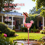 Natelf Flamingo Metal Garden Statue Outdoor Pink Hawaii Flamingo Yard Art Sculpture Decor with Flower Lei & Straw Hat, Waterproof Rust-Proof Lawn Decor for Patio, Poolside, Tropical Party
