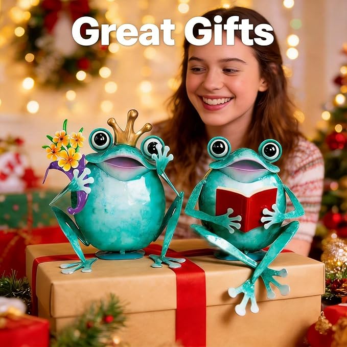 Ratuor Frog Statue Garden Outdoor Decor Metal Frog Yard Art Sculpture Lawn Ornaments for Backyard Pond Patio Porch Outside Decorations