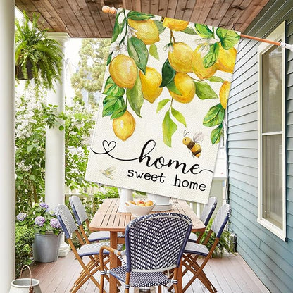 Baccessor Spring House Flag Lemon Bee Floral Home Sweet Home Large Yard Flag 28 X 40 Inch Double Sided Burlap Summer Welcome Flag for Outside Outdoor Porch Decor