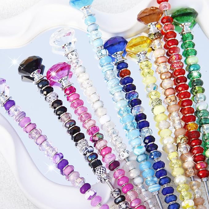 291 Pcs Beaded Garden Stakes Kit, DIY Fairy Wand Garden Stakes Beads Kit Colorful Large Hole Bead Crystal Stopper Top 10 Stainless Steel Threaded Rod Beaded Fairy Wands Supplies For Outdoor Decorative