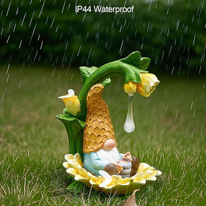 RM ROOMERS Gnome Fall Decor Garden Solar Gnomes Decoration for Yard Autumn Decor Resin Sunflower Gnome Statue with LED Lights for Patio Honey Drip Home Gifts for Women Housewarming