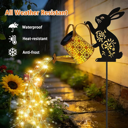 Solar Watering Can Lights, Bunny Hanging Lantern Solar Lights Outdoor, Rabbits Lover Gifts for Mom Women Birthday Mother's Day Christmas, Waterproof Garden Decor Outside Patio Yard Pathway Backyard