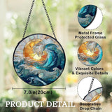 Coastal Ocean Waves Suncatchers Stained Glass Window Hanging, Ocean Beach Sun Catchers Indoor Window Glass Round Wall Decor, 7.9x7.9in