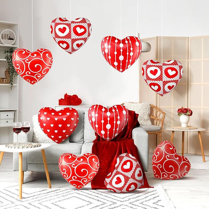 12 Pcs 12 Inch Valentine's Day Inflatable Heart Outdoor Decorations Large Valentine Heart Inflatable Hanging Ornaments PVC Love Outdoor Yard Decor for Wedding Anniversary
