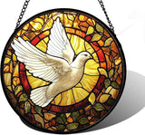 DASTOLL Stained Glass Window Hanging, Flying White Dove Sun Catchers Diamond Glass Panel Hangings Cute Birds Suncatcher Decor for Birthday for Women, Men, Wife, Aunt, and Mom 11.8 in