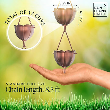 Rain Chains Direct - Square Link Rain Chain - 8.5 FT - Durable Milled Aluminum - Premium Rain Chains for Gutters
