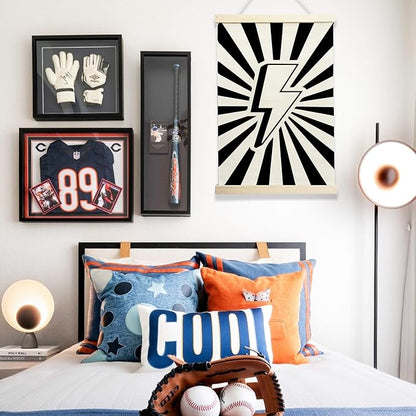 NQDWX Black Lightning Wood Poster Hanger - 12x17 Inch Dark Lightning Bolt Wall Decor, Edgy Teen Boy Room Decor, Punk Rock Music Banner with Rustic Wood Frame. (128)