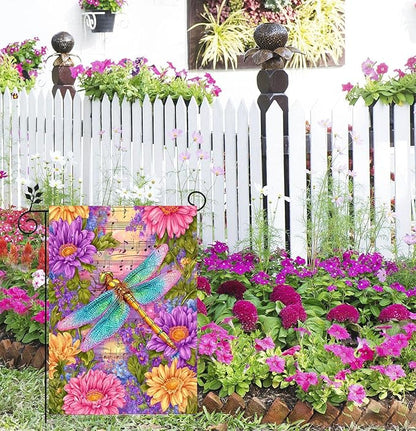 Spring Dragonfly Garden Flag 12 x 18 Double Sided, Burlap Small Floral Flower Yard Flag Seasonal Farmhouse Outside Outdoor Decoration