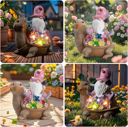 Etlemonde Solar Gnomes Outdoor Turtle Garden Statue for Yard with Outdoor Decorations for Patio Mom Gift