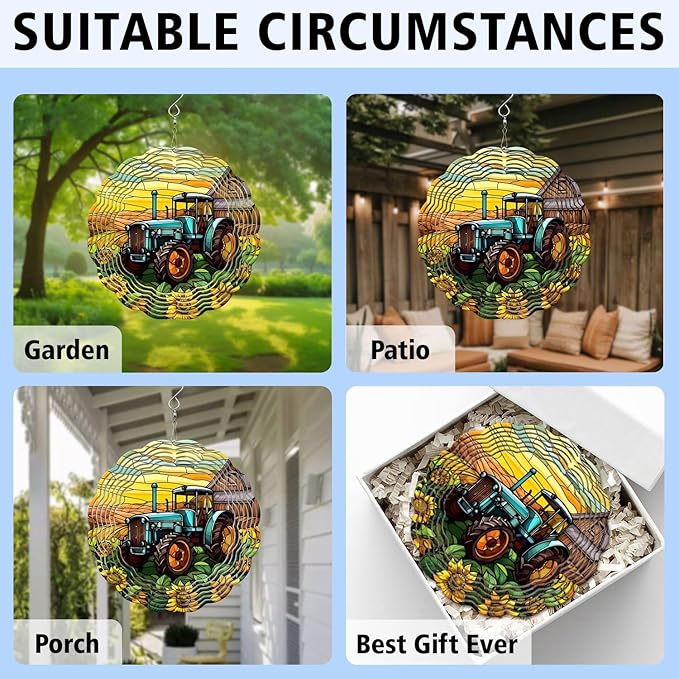 Tractor Wind Spinner, Tractor Stained Glass Wind Spinner, Wind Sculpture Tractor Wind Spinners for Garden Patio Yard Decor