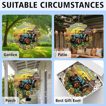 Tractor Wind Spinner, Tractor Stained Glass Wind Spinner, Wind Sculpture Tractor Wind Spinners for Garden Patio Yard Decor