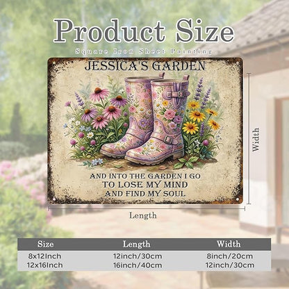Personalized Garden Signs for Outside Custom Metal Tin Sign for Women, Funny Retro Welcome Metal Sign for Patio, Yard Rustic Home Decor Gifts for Mothers Day, Grandmas, and Gardening Lovers