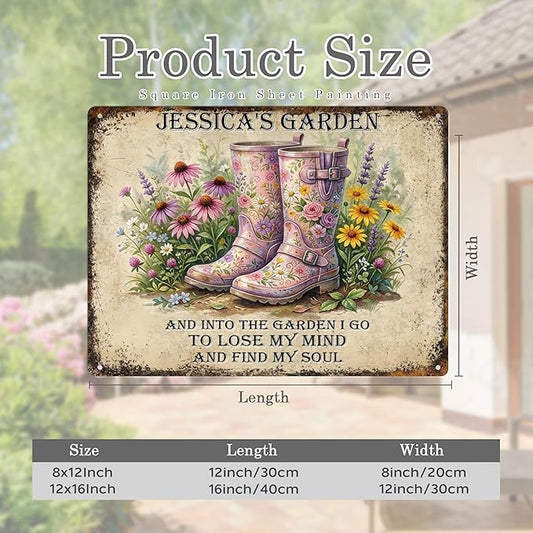 Personalized Garden Signs for Outside Custom Metal Tin Sign for Women, Funny Retro Welcome Metal Sign for Patio, Yard Rustic Home Decor Gifts for Mothers Day, Grandmas, and Gardening Lovers