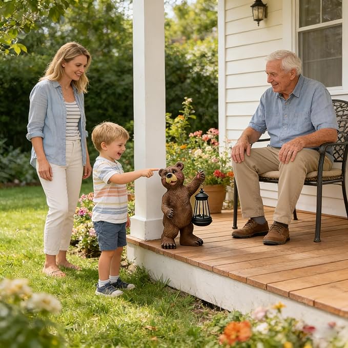 Solar Lantern Garden Statues Decor, 14" Large Outdoor Bear Figurine Lights for Yard Patio Decoration - Unique Christmas Housewarming Gift for Grandma Wowen Mom
