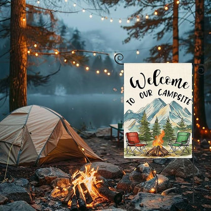 AVOIN colorlife Welcome To Our Campsite Camping Garden Flag 12x18 Inch Double Sided, RV Campfire Camper Yard Outdoor Decoration