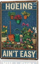 Funny Garden Sign – Hoeing Ain’t Easy | 12x8″ Vintage Metal Sign for Outdoor Garden Decor - Comical Gardening Gift for Women & Plant Lovers, 2485