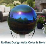Sunnydaze 10-Inch Gazing Ball for Garden - Glass Gazing Globe with Mirrored Stainless Steel Finish - Rainbow