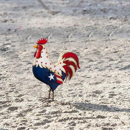 Metal Patriotic Rooster Statues, Garden Rooster Statues & Sculpture, 12 Inch Chicken Yard Art Decor, Figurines Artwork for Outdoor, Patio,Backyard and Home Kitchen Decoration (White)