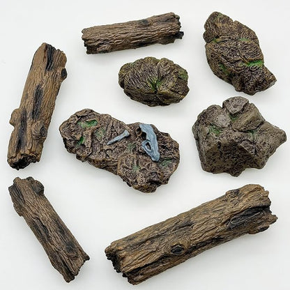 Cayway 8 PCS Miniature Tree Stumps Miniature Stone Rock Statue Mini Garden Figurines Stumps Ornaments for Micro Train Landscape Railway Sand Table
