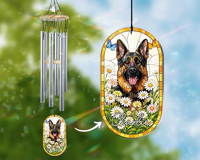 Personalized Pet Memorial Wind Chimes for Dogs Cats, Custom Photo Crystal Memory Suncatcher Ornament, Cat Remembrance Keepsake, Pet Loss Sympathy Gift for Women Dog Lover, WindChimes Outdoor Décor