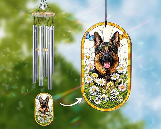 Personalized Pet Memorial Wind Chimes for Dogs Cats, Custom Photo Crystal Memory Suncatcher Ornament, Cat Remembrance Keepsake, Pet Loss Sympathy Gift for Women Dog Lover, WindChimes Outdoor Décor