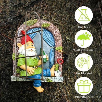 Gnome Tree Hugger, Funny Garden Gnomes Outdoor Decorations for Lawn Patio Yard Home Decor, Spring Gardening Gnome Gifts, Whimsical Tree Sculpture Peeker Yard Art
