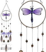 CoTa Global Purple Dragonfly Hanging Metal Wind Spinner Wind Chime - Relaxing Harmonic Indoor or Outdoor Wind Spinner for Yard, Garden, Porch Patio, Beautiful Unique Art Ornament Mobile - 37 Inch
