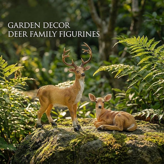 XTAPAN Resin Animals Sculpture Deer Statue Lying Male Deer and Standing Female Deer Living Room and Garden Deer Sculpture