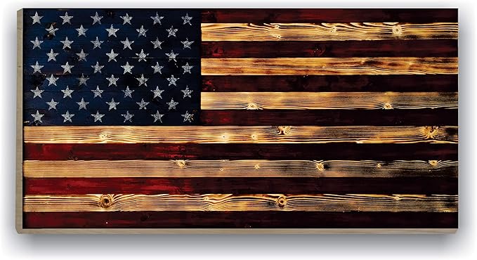 BackYardGamesUSA Rustic American Flag Wall Art Decor 24x48 – Patriotic Wood Wall Decor, All Weather Indoor Outdoor Wall Hanging for Living Room, Garage, Patio, Office