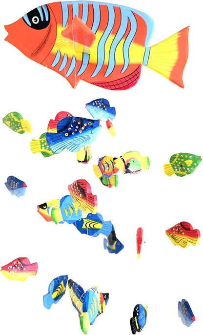 Fish Wind Chime Wooden Hand Painted Fish Mobile Tropical Fish Nautical Decor - OMA Brand (Large)