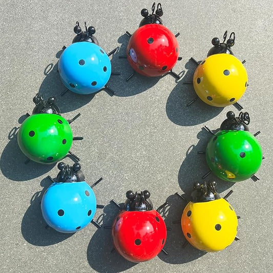 Cruis Cuka Cute Colorful Ladybug Metal Garden Decor, Set of 8 (4 Colors*2) Outdoor Yard Art, Lawn Ornaments, Fence & Patio Wall Sculptures, for Mom, Housewarming