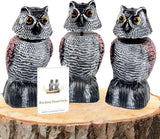 BobbleHead Owl Decoys Sculpture to Scare Birds Away, 3-Pack 8.3" Fake Owl Plastic Scarecrow Bird Deterrent, Natural Enemy Repellent, Garden Decor Statues for outside, Patio, Lawn, Yard Decoration