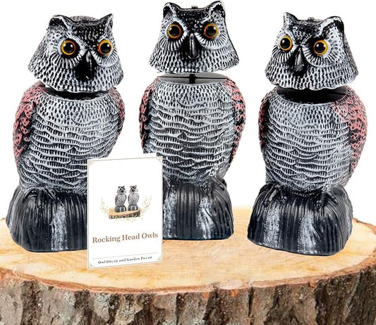 BobbleHead Owl Decoys Sculpture to Scare Birds Away, 3-Pack 8.3" Fake Owl Plastic Scarecrow Bird Deterrent, Natural Enemy Repellent, Garden Decor Statues for outside, Patio, Lawn, Yard Decoration