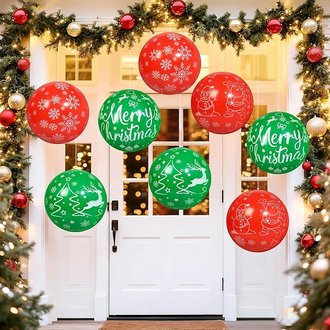 8 PCS 16 Inch Christmas Inflatable Balls Outdoor Inflatable Christmas Ball Ornaments for Xmas Garden Lawn Yard Holiday Front Door Window Decoration