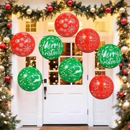 8 PCS 16 Inch Christmas Inflatable Balls Outdoor Inflatable Christmas Ball Ornaments for Xmas Garden Lawn Yard Holiday Front Door Window Decoration