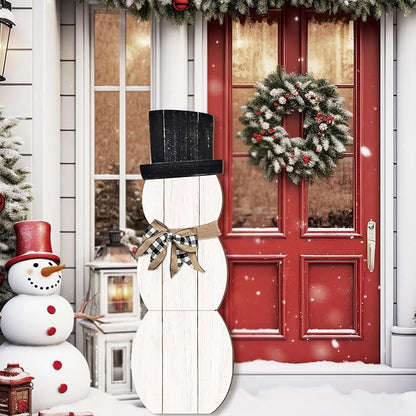 Winter Snowman Porch Sign Wooden Porch Decor Winter Christmas Nutcracker Snowman Front Door Welcome Standing Sign for Xmas Farmhouse Outdoor Yard Wall Hanging Decorations(42 Inch,Cute)