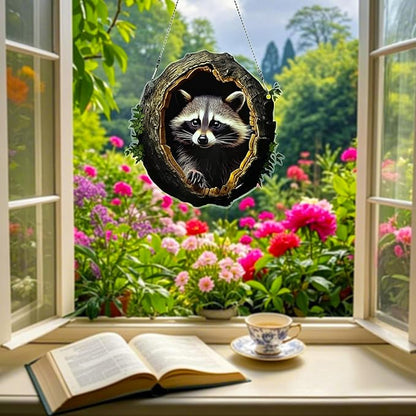Little Raccoon Ornaments Colorful Window Hanging Decorations Home Wall Decor for Bedroom Patio Indoor Outdoor