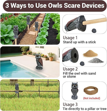 Fake Owl Decor - Rotating Head Garden Scarecrow for Outside Orchard Farm, Waterproof Outdoor Garden Statues, Plastic Owl Decor for Home Patio Yard Decorations
