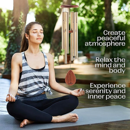 UpBlend XL Wind Chimes for Outside Gift – Deep Tone Wind Chime with Decorative Stone – Porch & Patio Decor, Elegant Outdoor Ornament, Garden Gifts. 38” Bronze.