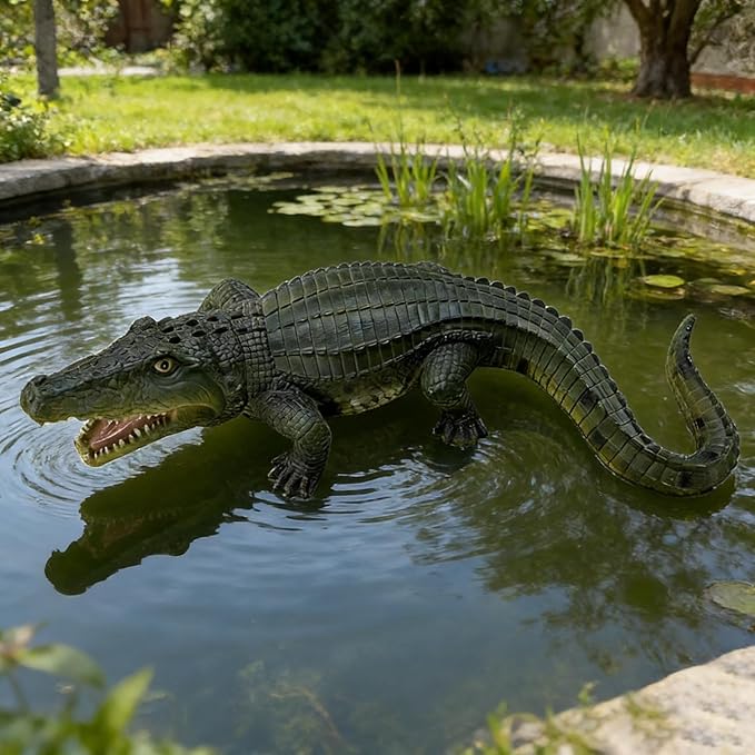 23.2" Large Crocodile Statue for Garden, Outdoor Sculpture, Animal Decor for Yard Porch Entryway Patio Living Room (Large, Crocodile)