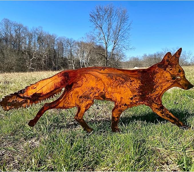 Rustic Metal Fox Garden Stakes: Sneaky Animal Metal Fox Garden Decoration, 3D Animal Shape Yard Art Sculptures for Patio Lawn Yard Backyard Art Decoration