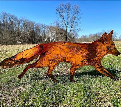 Rustic Metal Fox Garden Stakes: Sneaky Animal Metal Fox Garden Decoration, 3D Animal Shape Yard Art Sculptures for Patio Lawn Yard Backyard Art Decoration