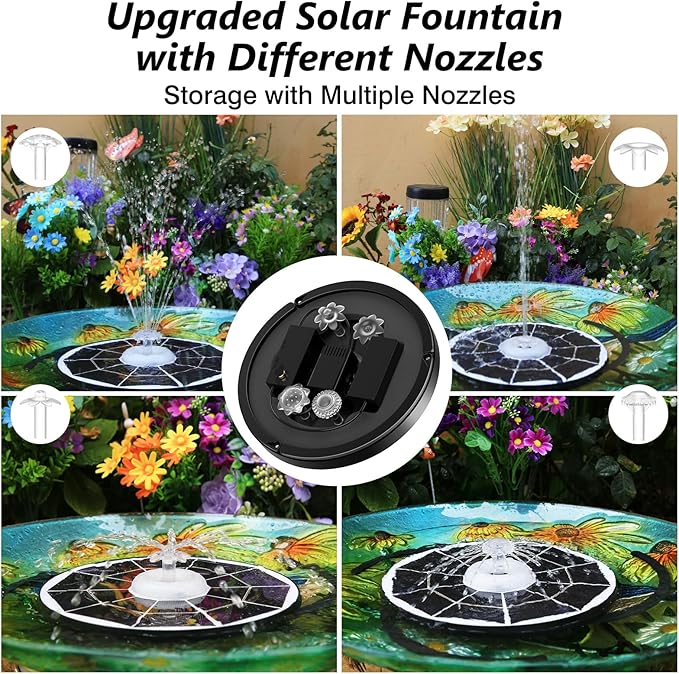AISITIN 6.5W Solar Glass Panel Fountain, LED Colorful Lights & Remote Control, Rechargeable with Storage, Solar Powered Water Fountain Pump with Integrated Bracket for Bird Bath, Garden, Outdoor, Pond
