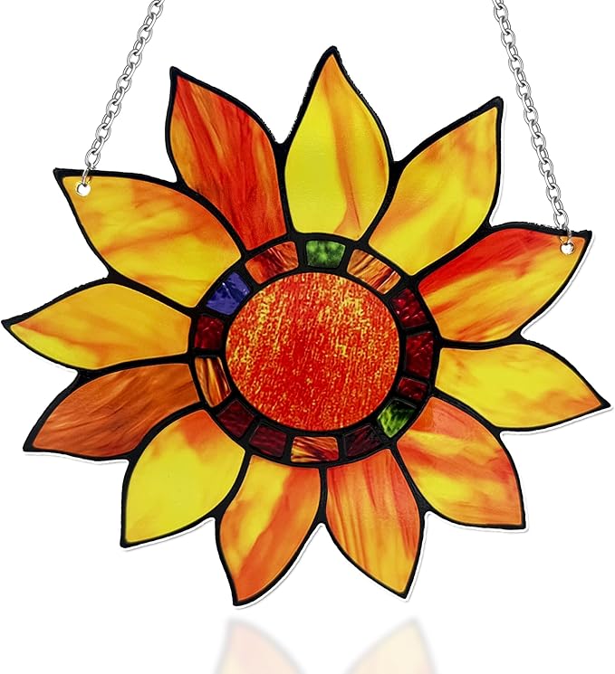 Sunflower Suncatcher Stained Glass, Sunflower Suncatcher Window Hanging, Flower Suncatcher for Grandma/Mom