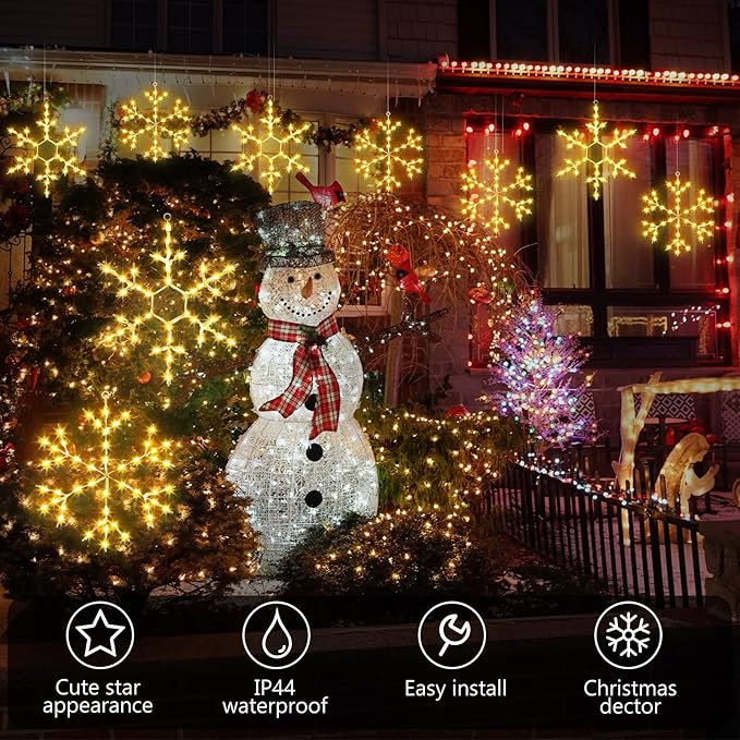Tuanse 4 Pcs Christmas Silhouette Window Lights Christmas Snowflake Lights with Remote Control LED Lighted Snowflake Decorations Xmas for Window Wall (Warm White)