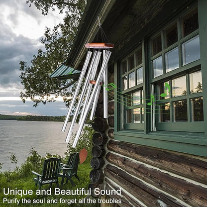 Sympathy Wind Chimes for Outside Deep Tone, Memorial Loss of a Loved, Large Wind Chimes with 6 Thicken Tubes & Hook, Outdoor Gifts Mother, Garden Decor (45IN Silver)